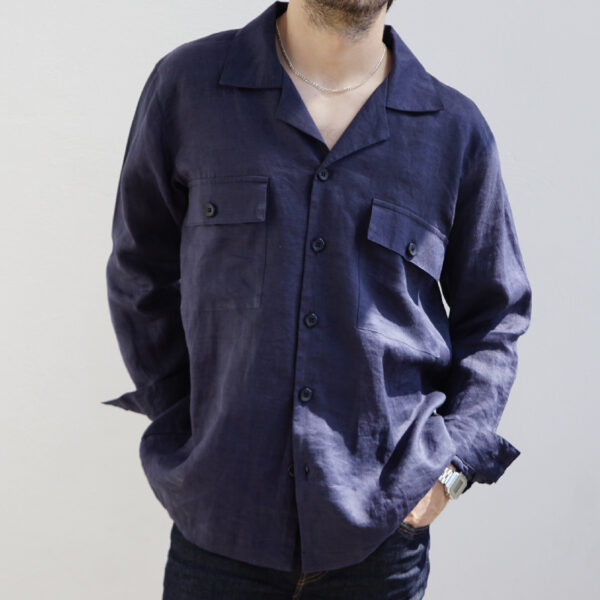 Camisa larga lino azul4 CAMISA AZUL LINO MANGA LARGA